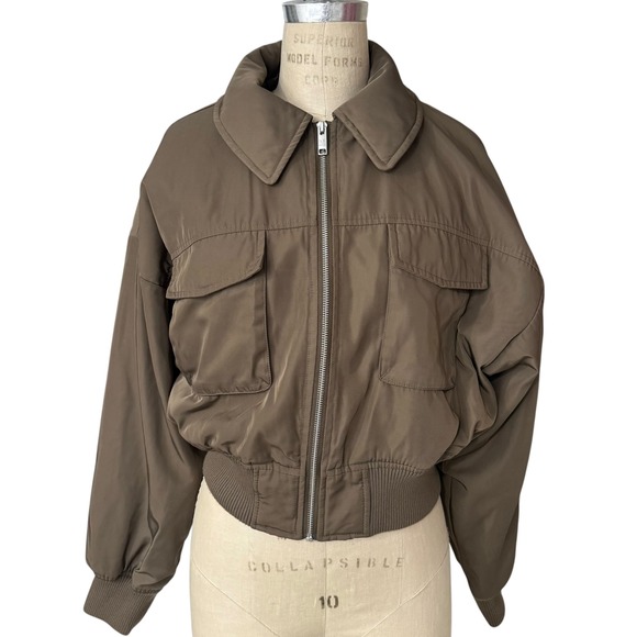 P.E Nation Jackets & Blazers - PE Nation Pursuit Bomber Jacket Womens S Walnut Brown Cropped Zip Up Logo